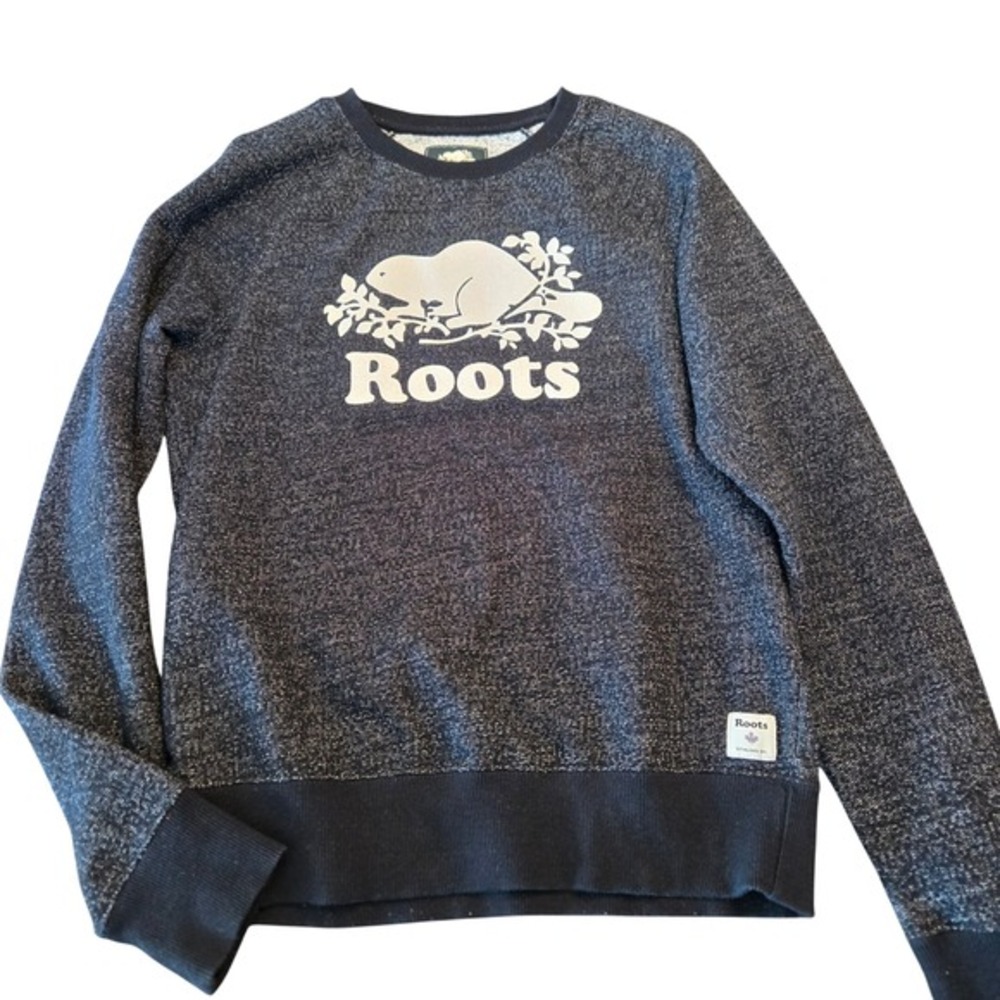 Roots Mens Salt &‎ Pepper Crewneck Sweatshirt Black White Marled Beaver Logo M